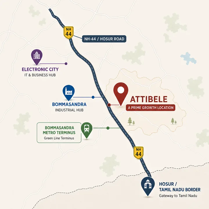 Prestige Attibele location map showing nearby landmarks